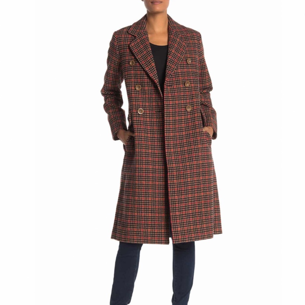 Trina Turk Avery Plaid Print Double Breasted Coat
